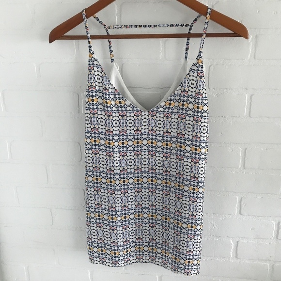 H&M Tank top Chiffon Southwesterm print Navy/Marigold/butter yellow cream/red M - Picture 2 of 8